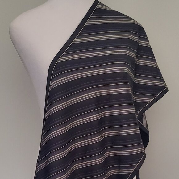 VTG Men's Silk & Wool Scarf Diagonal Grey Pinstripe Old Money Luxe Design Long - Picture 2 of 10